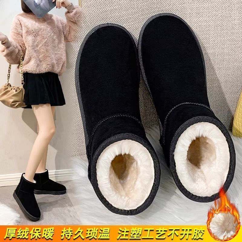 加绒加厚雪地靴短筒靴子秋冬季新款舒适保暖棉鞋平底女鞋短靴