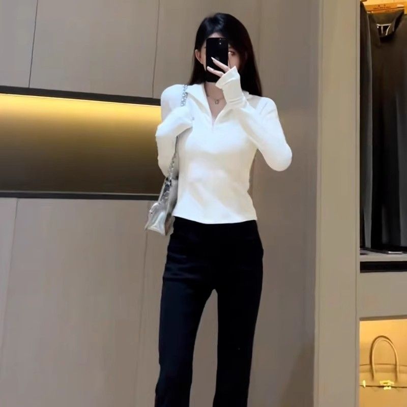 半拉鏈立領長袖t恤女新款秋冬小個子修身德絨磨毛內搭打底衫上衣