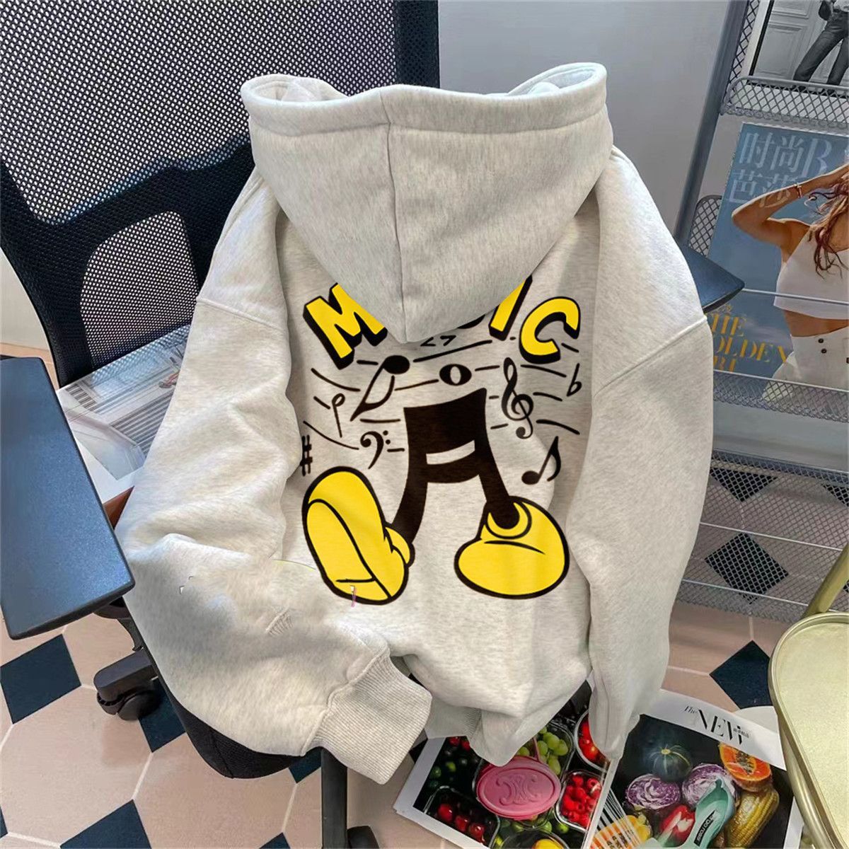 National trend brand oversize hooded sweatshirt for men and women couples autumn and winter new style plus velvet heavy cotton loose jacket trend