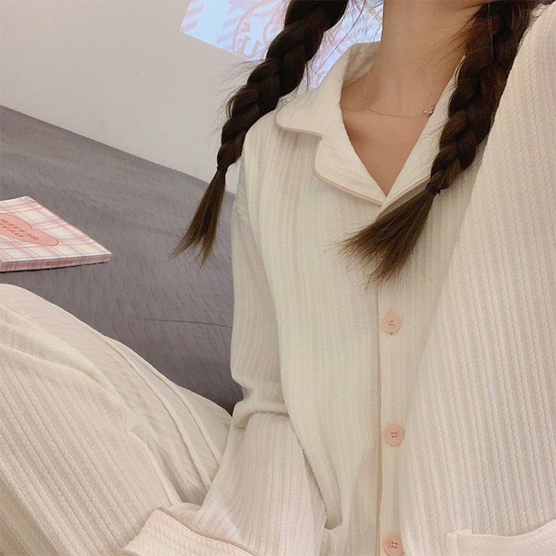睡衣女士春秋款純棉長袖2023年新款純色女式秋冬可外穿家居服套裝
