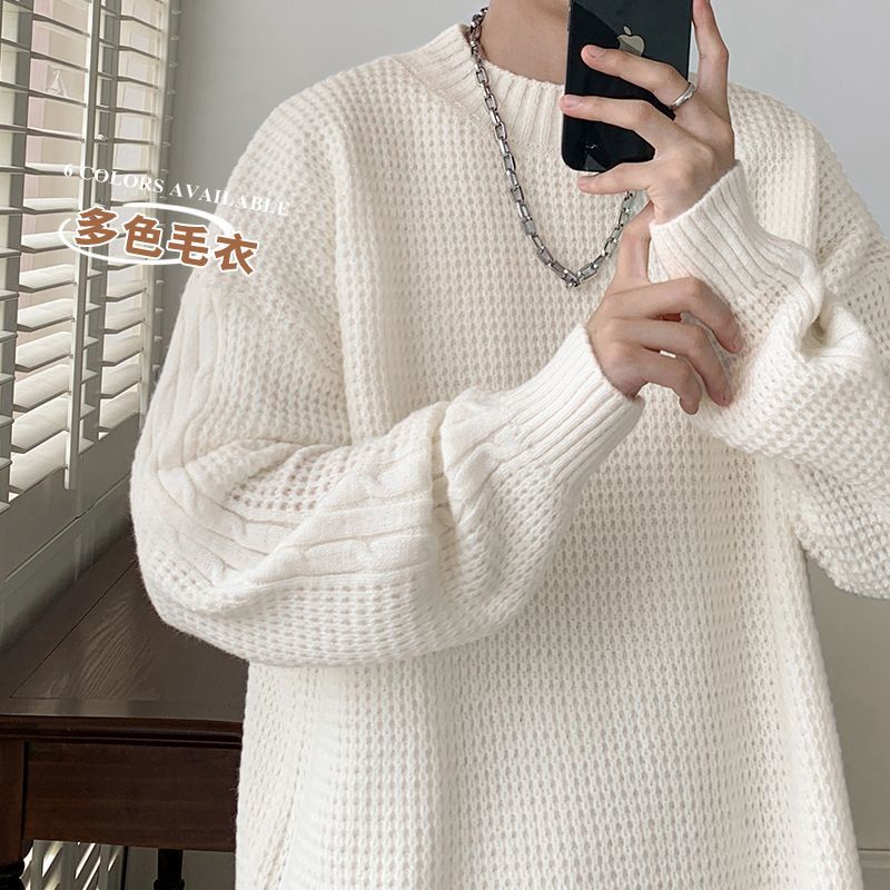 Thick sweater for men in autumn and winter trendy versatile bottoming thickened sweater Hong Kong style ins lazy style sweater jacket