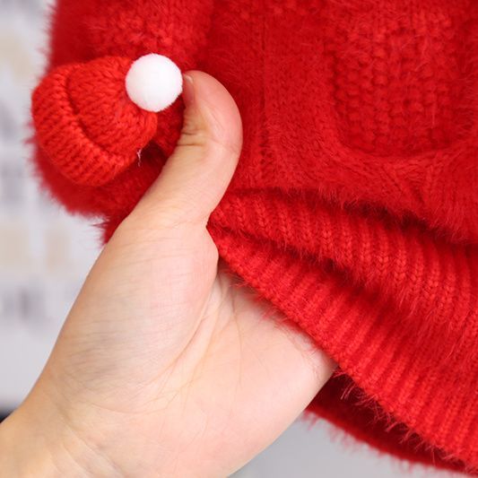 女童毛衣秋冬新款洋气儿童冬装女宝宝红色圣诞针织打底衫