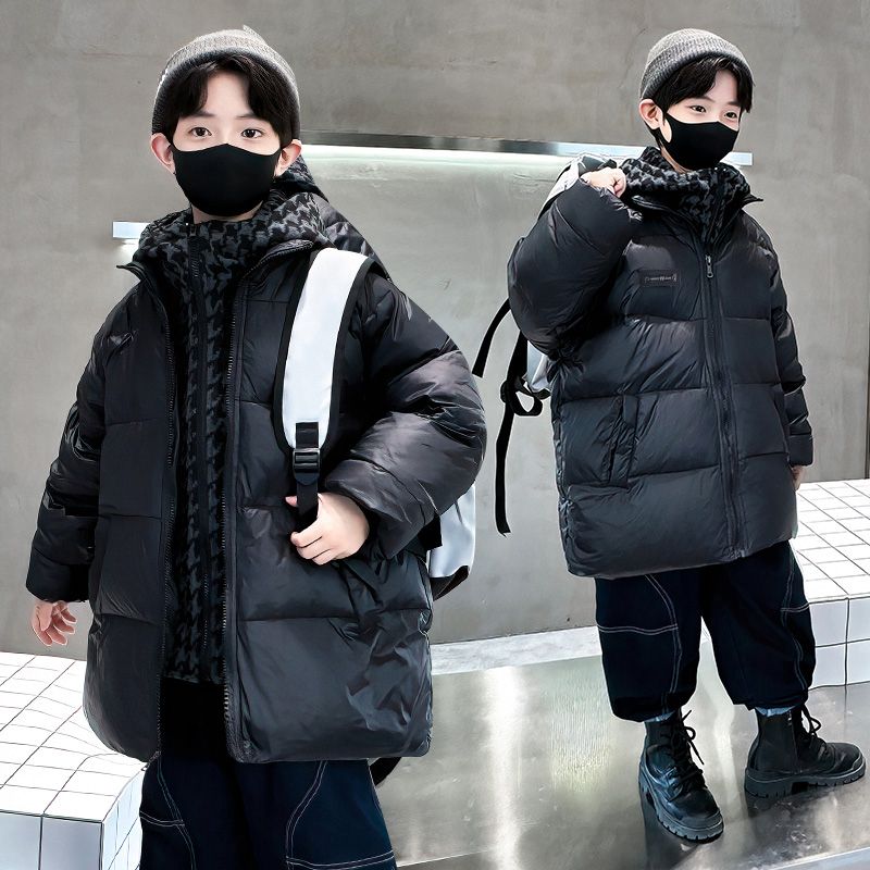 男童羽絨服冬季洋氣2023新款中大童冬裝假兩件白鴨絨外套加厚保暖