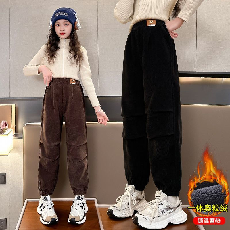 女童褲子秋冬款中大童加絨加厚一體絨保暖褲冬裝兒童冬季休閒長褲