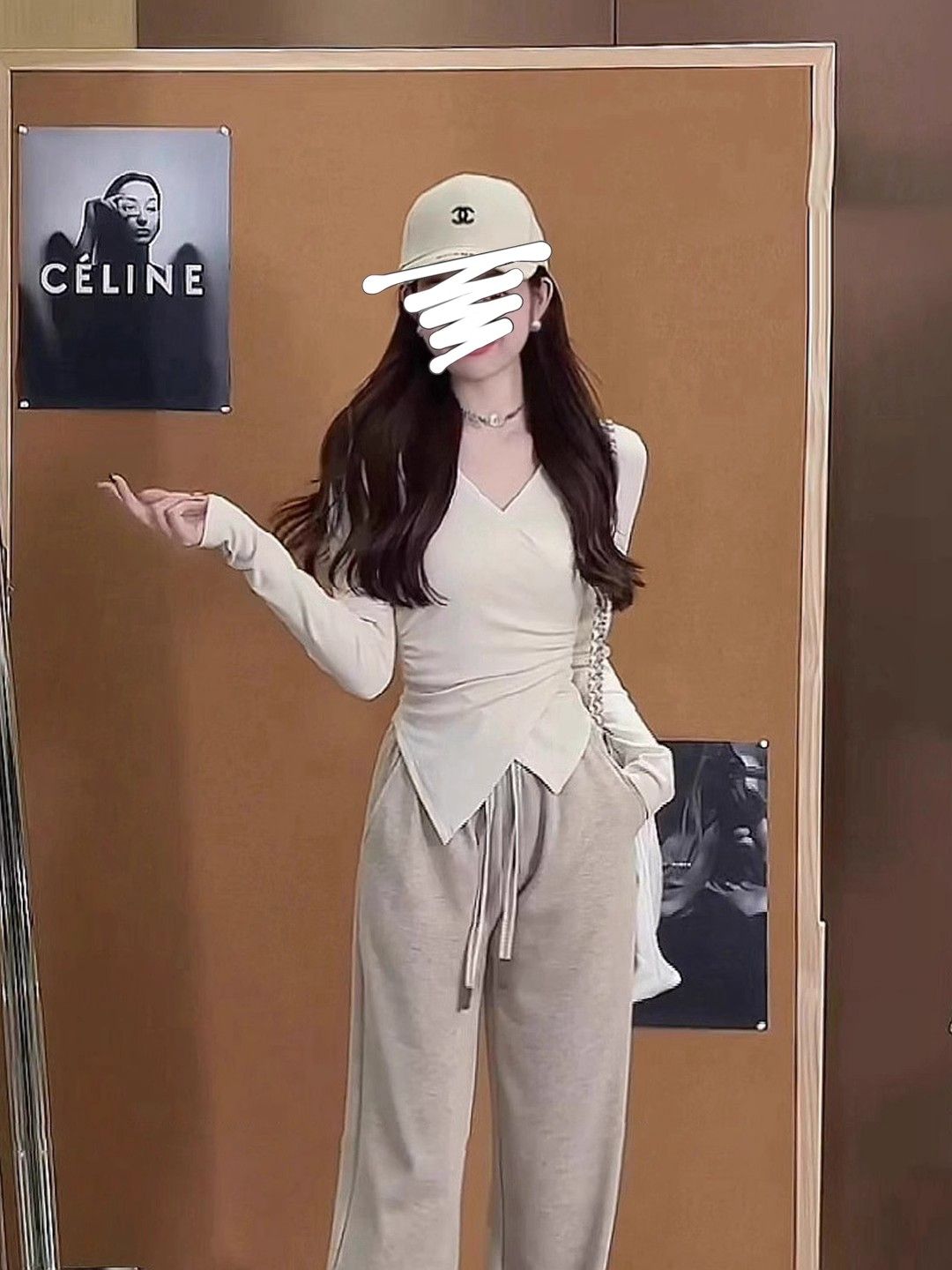 辣妹交叉V領不規則長袖T恤女秋冬新款修身顯瘦德絨內搭打底衫上衣
