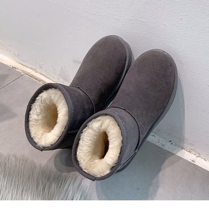 2023冬季新款皮面防水雪地靴女加绒加厚棉鞋防滑学生短筒保暖靴子