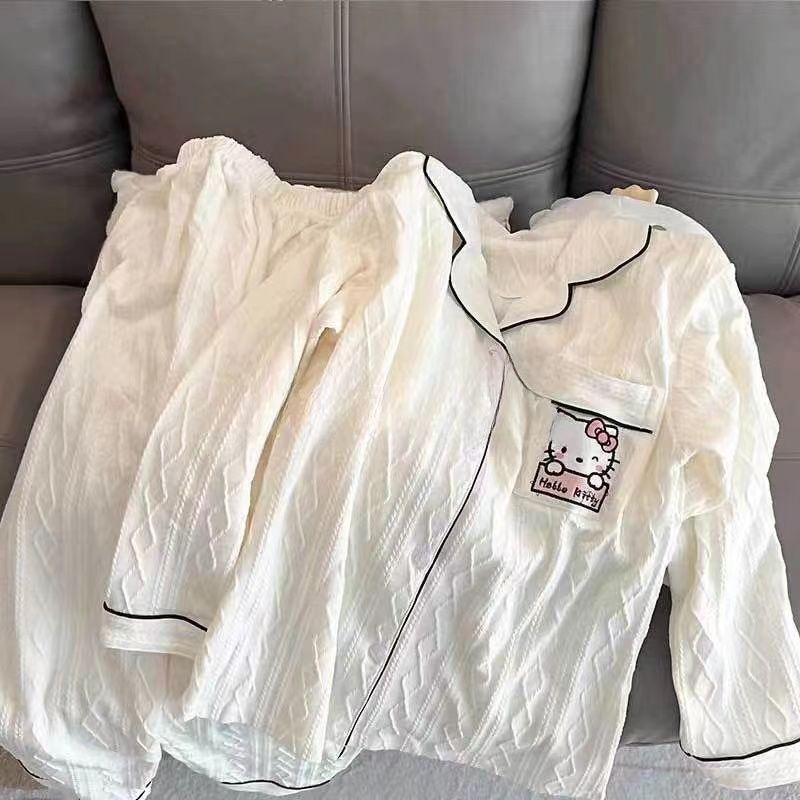 睡衣女款春秋冬季純棉長袖可外穿卡通冬天韓版寬鬆開衫家居服套裝