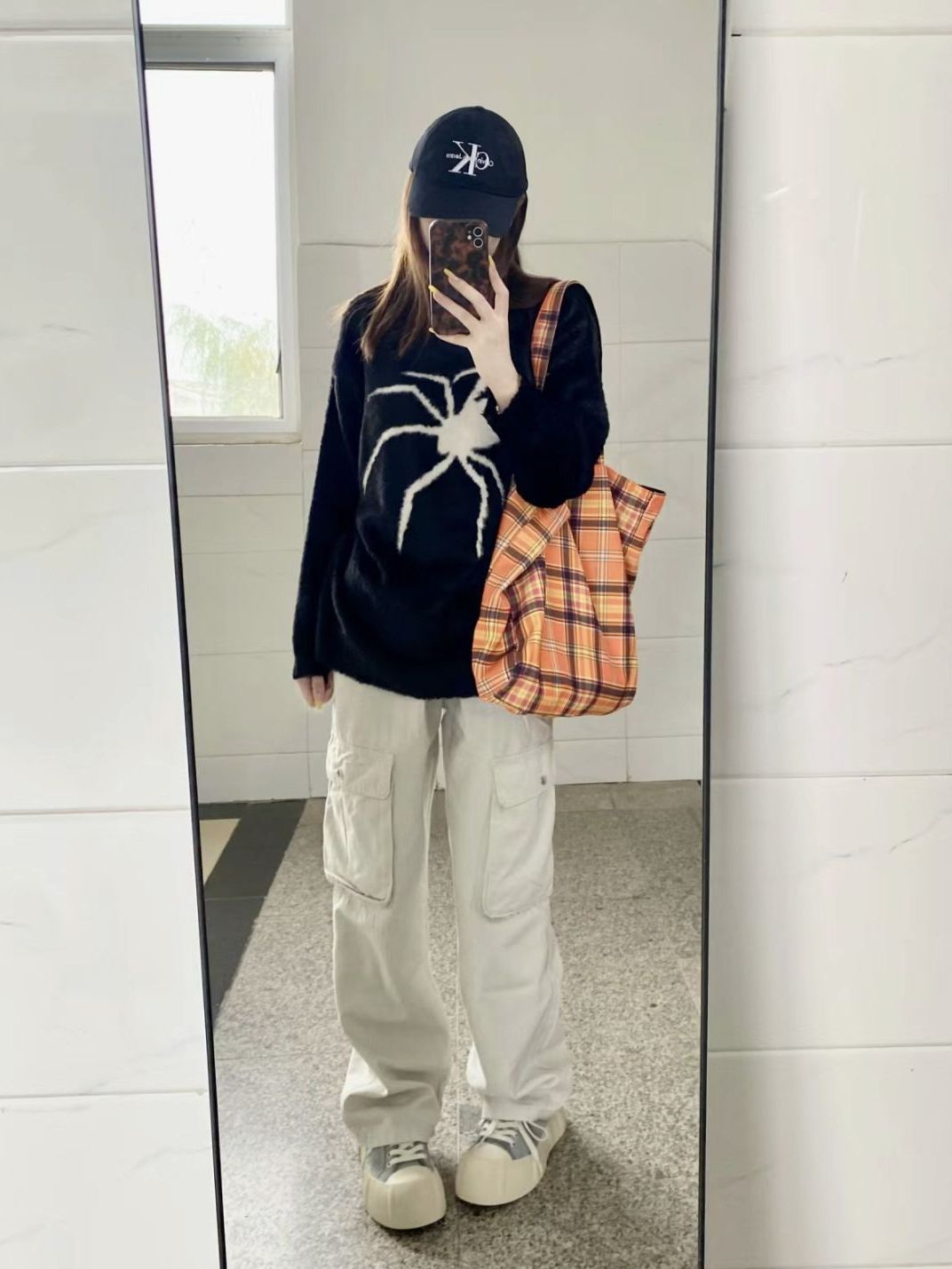 美式高街沙白色工裝褲女2023新款復古高腰寬鬆顯瘦闊腿直筒休閒褲