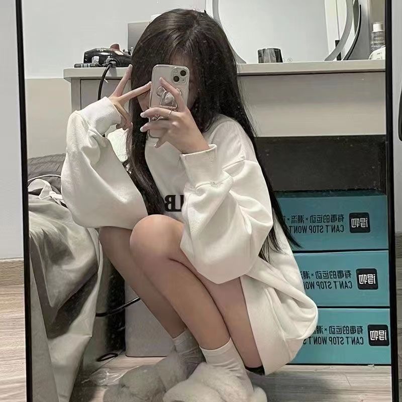 美式復古字母印花無帽衛衣女加絨薄款秋冬寬鬆潮牌港風新款上衣