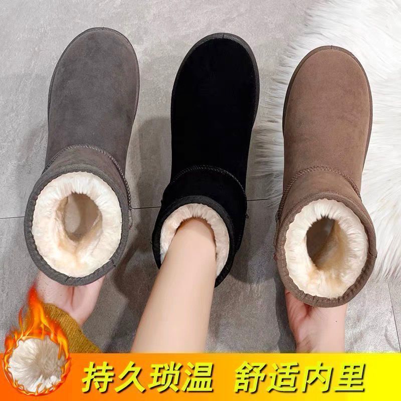 加绒加厚雪地靴短筒靴子2022秋冬季新款舒适保暖棉鞋平底女鞋短靴