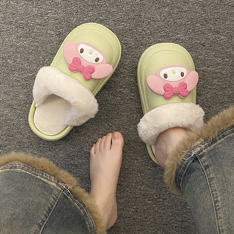 Winter warm and cute cotton slippers for women ins waterproof removable cartoon couple style thick-soled furry shoes for outer wear