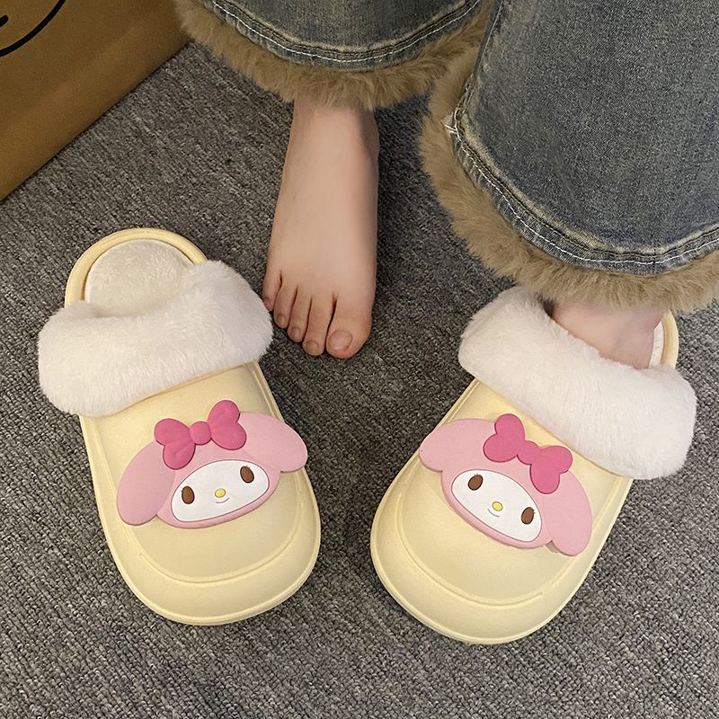 Winter warm and cute cotton slippers for women ins waterproof removable cartoon couple style thick-soled furry shoes for outer wear