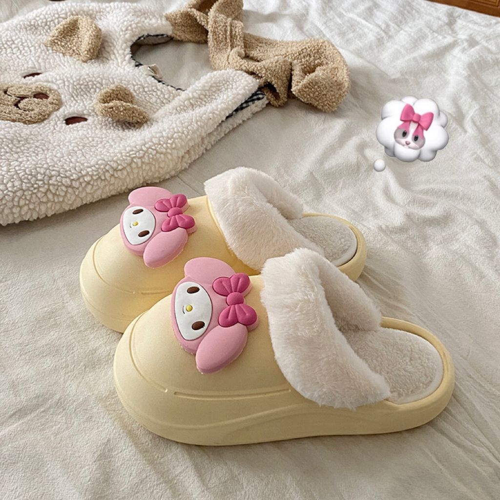 Winter warm and cute cotton slippers for women ins waterproof removable cartoon couple style thick-soled furry shoes for outer wear