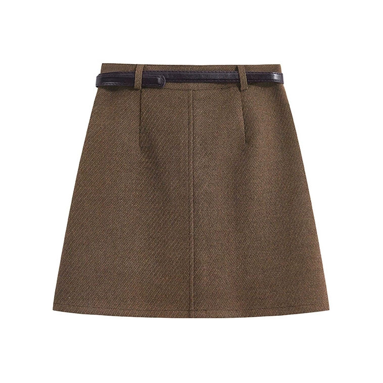 Gray woolen skirt autumn and winter thickened high-waisted slimming A-line skirt temperament hip-hugging short skirt for women