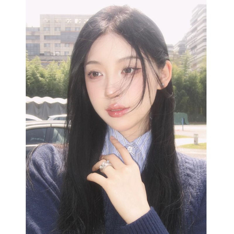 三件套女2023秋冬新款韓系學院風V領修身毛衣開衫襯衫高腰半身裙