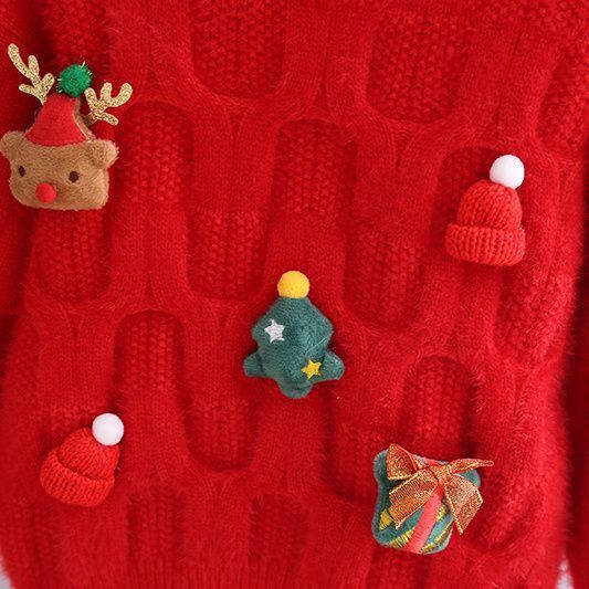 女童毛衣秋冬新款洋气儿童冬装女宝宝红色圣诞针织打底衫
