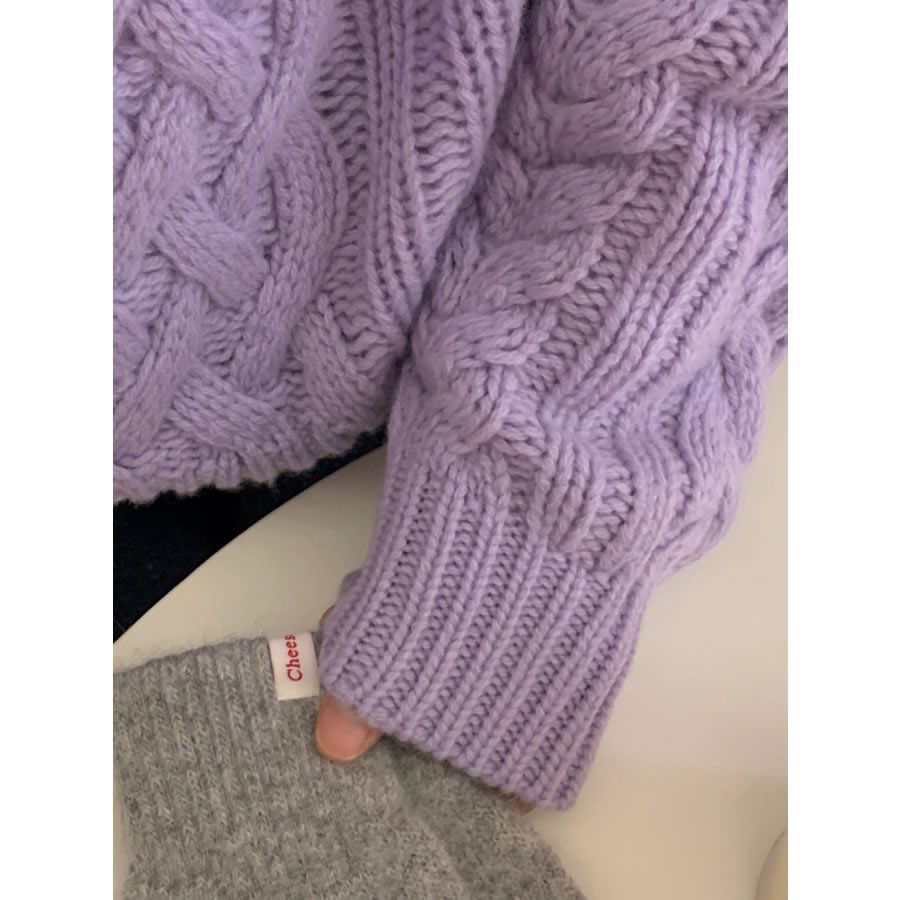 紫色针织上衣温柔慵懒风奶fufu高级感超好看的软糯麻花毛衣女秋冬
