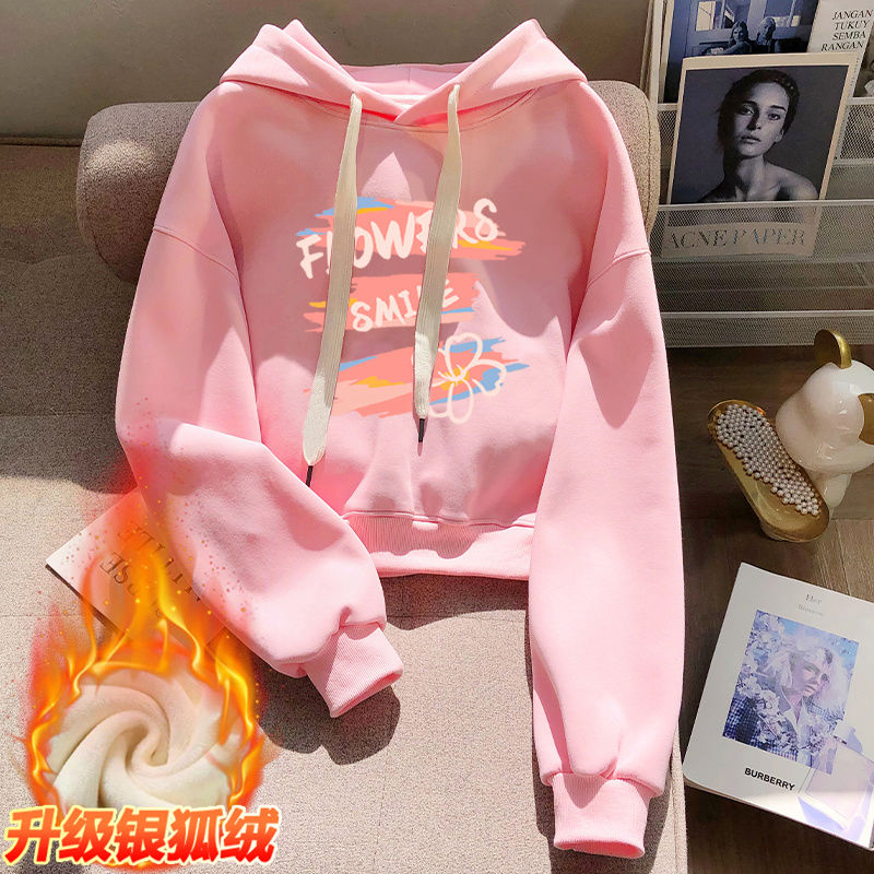 Girls' velvet sweatshirt winter new style hooded fashionable loose casual versatile medium-sized children and girls trendy long sleeves
