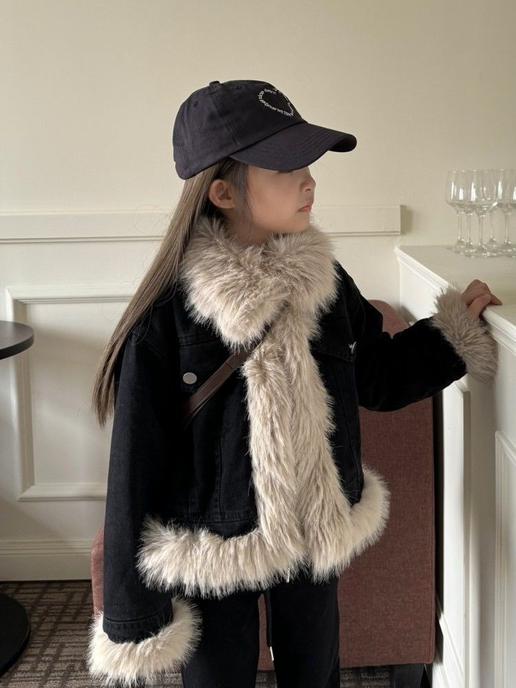 女童冬装加绒加厚牛仔外套2023冬季新款女孩韩版保暖儿童洋气外套