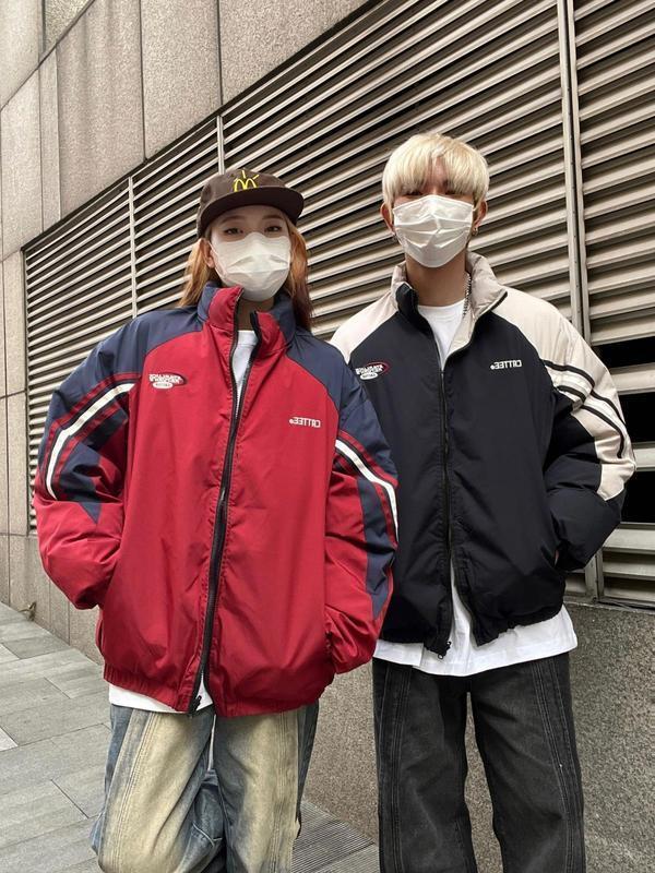 兩面穿拼色棉服男女秋冬新款街頭保暖立領學生麵包服潮牌夾克棉衣