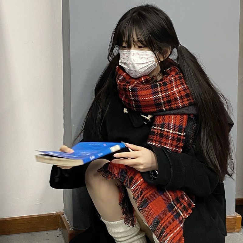 紅色格子圍巾女款秋冬季聖誕保暖情侶圍脖韓版學生百搭復古披肩潮