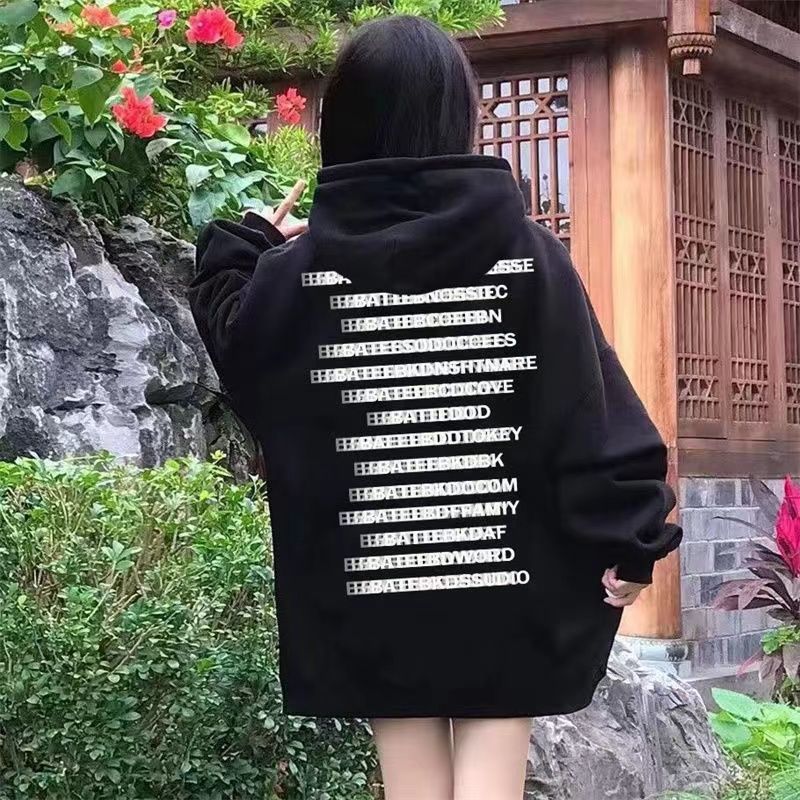 美式街頭hiphop連帽衛衣女秋冬寬鬆慵懶風潮牌設計感加絨加厚上衣