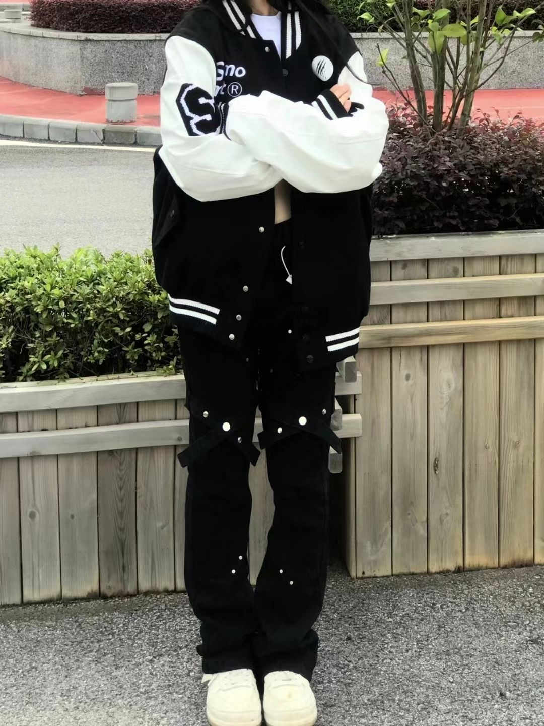 歐美式綁帶黑色微喇牛仔褲女秋冬新款高腰修身顯瘦直筒拖地長褲子