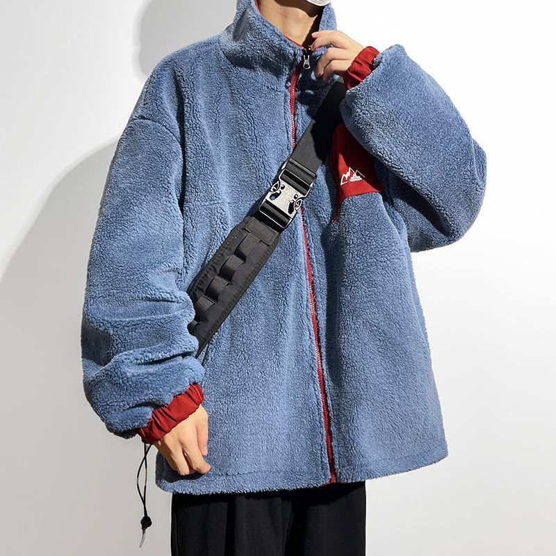 兩面穿顆粒絨棉服男生冬季外套加絨加厚青少年冬裝羊羔毛棉衣潮牌