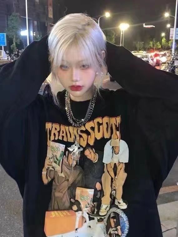 黑色加絨圓領衛衣女oversize慵懶風秋冬新款寬鬆百搭美式復古上衣