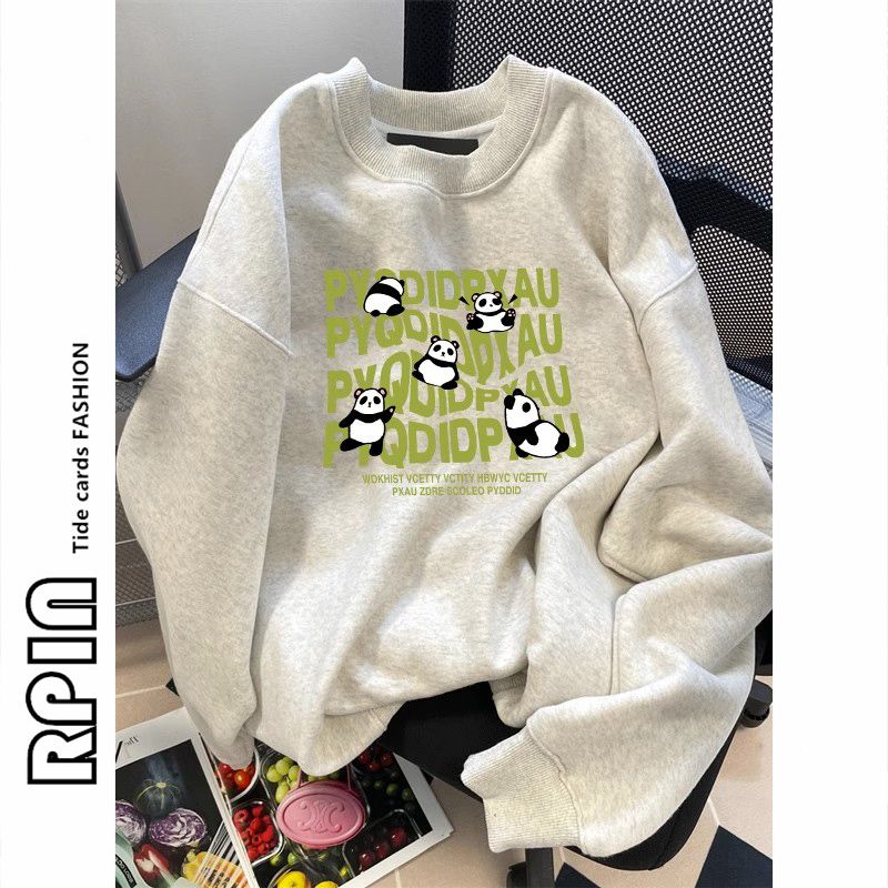 RPIN特大碼300斤國潮圓領衛衣女早秋薄寬鬆慵懶風加絨外套長袖ins
