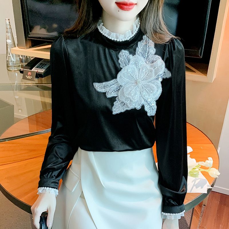 絲絨打底衫2023新款女秋冬別致漂亮小衫氣質高級感國風長袖上衣女