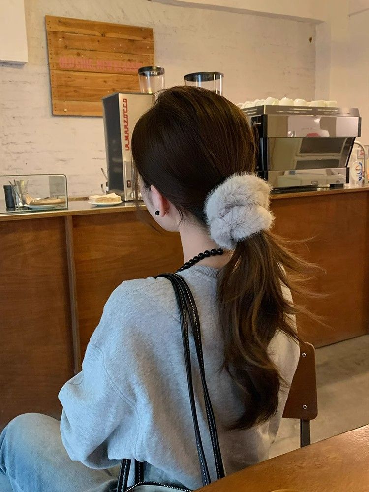 Soft waxy rabbit fur plush cloud hair band rubber band women's hair tie hair rope headband  new high-end large intestine ring