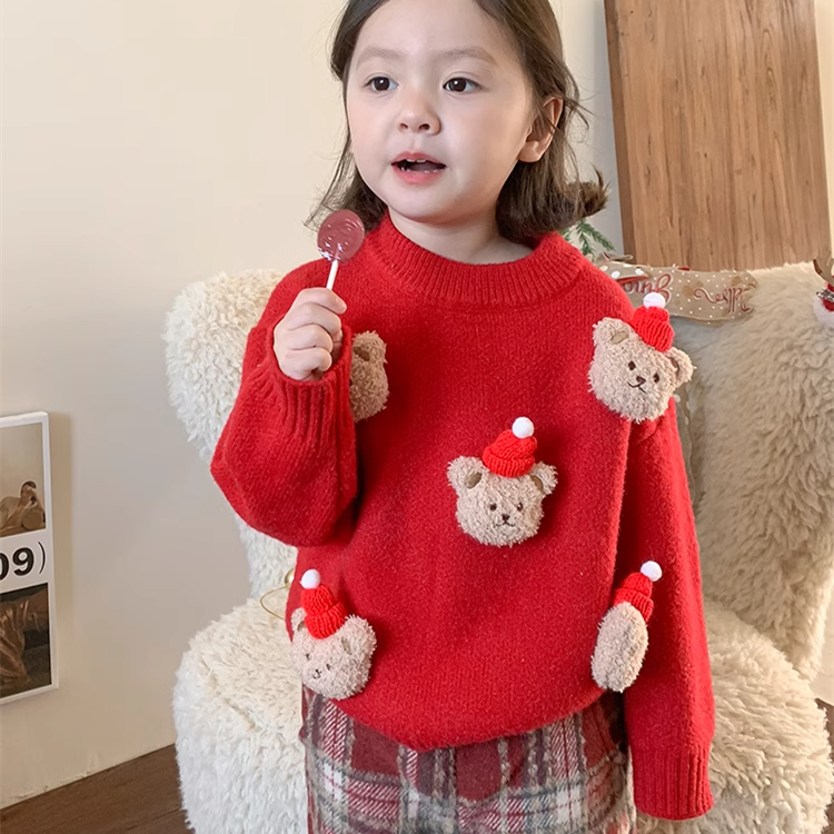 女童毛衣秋冬款新款洋气冬季宝宝冬款过年加厚儿童圣诞针织衫