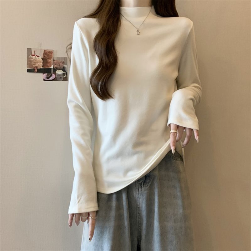 德絨半高領打底衫女秋冬保暖長袖內搭韓版修身T恤純色學生上衣潮