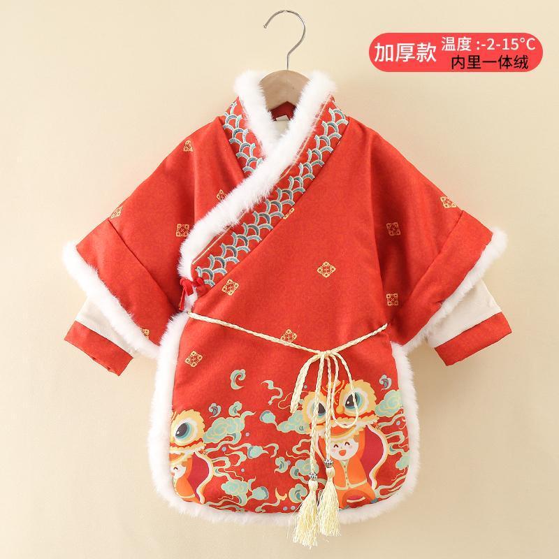 拜年服男童冬款唐裝長袍兒童漢服過年古裝套裝寶寶藏族龍年新年裝