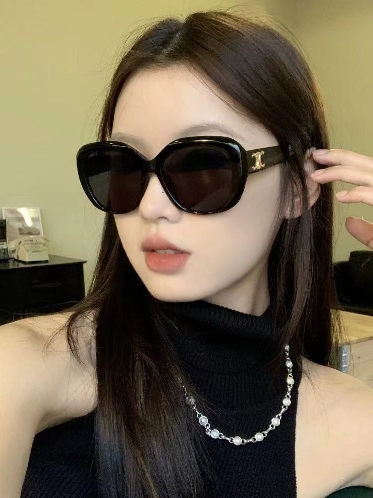 歐美甜酷辣妹黑色圓框墨鏡女圓臉顯瘦網紅大框高級感顯氣質太陽鏡