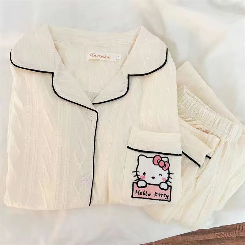 2023年新款睡衣女春秋季純棉長袖少女士甜美開衫翻領家居服秋冬天