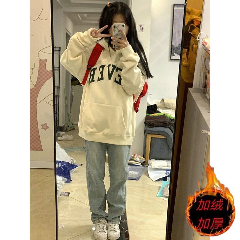 秋冬季黃泥加絨加厚牛仔褲水洗做舊高彈美式高街直筒小眾長褲男女