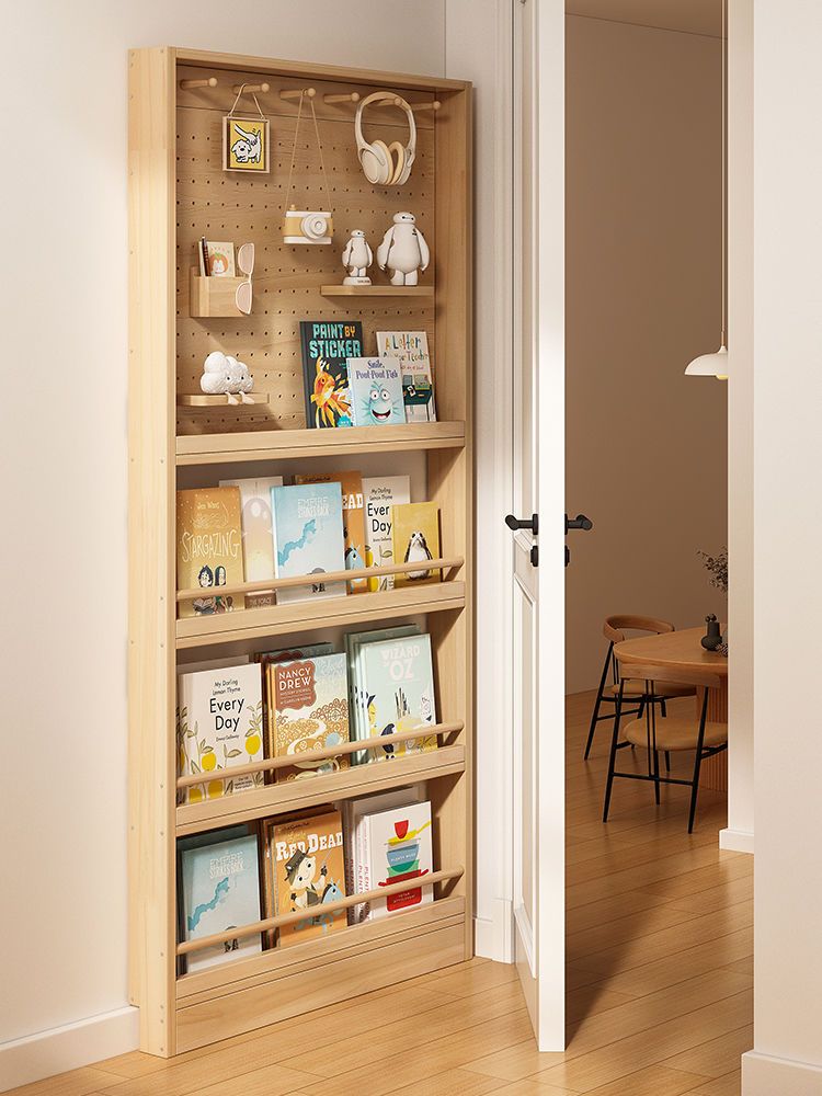 实木门后小书架落地多层薄书柜壁挂阅读架儿童绘本杂志收纳置物架