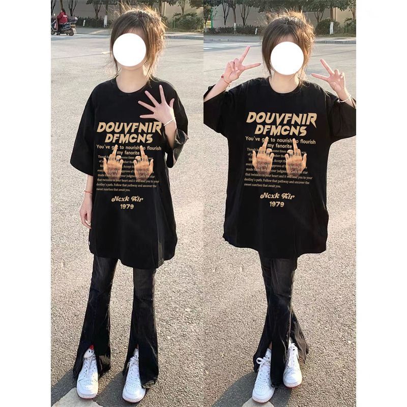 100%衣服ins風韓版豎中指短袖T恤男女個性街頭休閒百搭新潮流上衣