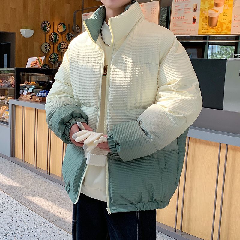 冬季羽絨棉衣男潮牌高級感漸變色棉服加厚保暖外套男士冬裝麵包服