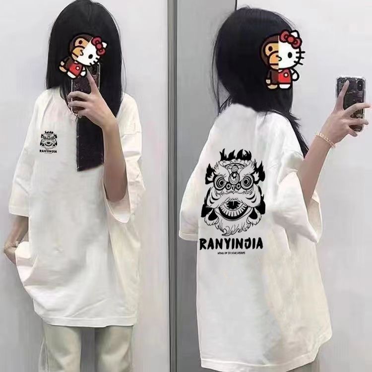 100%純棉短袖t恤女夏季新款寬鬆oversize復古小眾洋氣設計感上衣