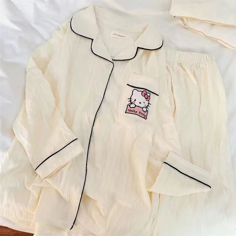 2023年新款睡衣女春秋季純棉長袖少女士甜美開衫翻領家居服秋冬天