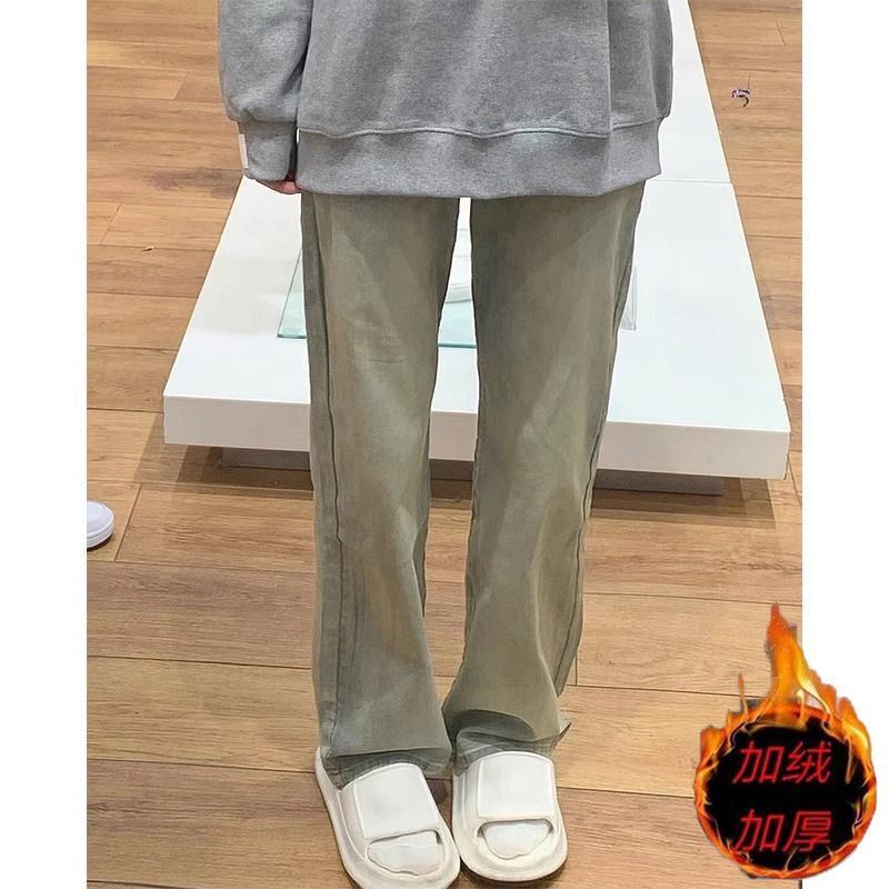 美式復古高街水洗做舊黃泥色直筒牛仔褲女顯瘦顯高拖地褲子ins潮