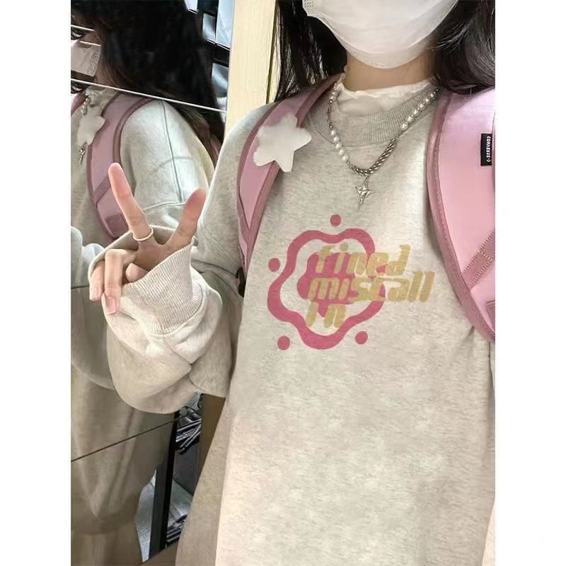 圓領衛衣女秋冬新款美拉德寬鬆百搭簡約bf風顯瘦上衣女潮校園風