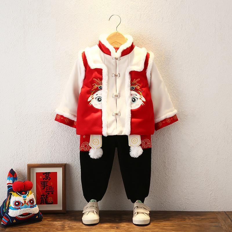 兒童拜年服2024新年龍年過年服男童周歲禮服漢服冬季寶寶加厚國風