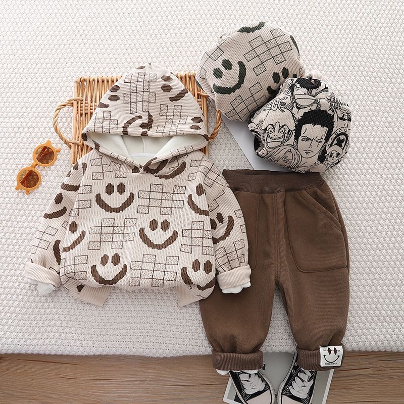 男童秋冬季加绒套装新款洋气婴儿童男宝宝冬装加厚休闲运动两件套