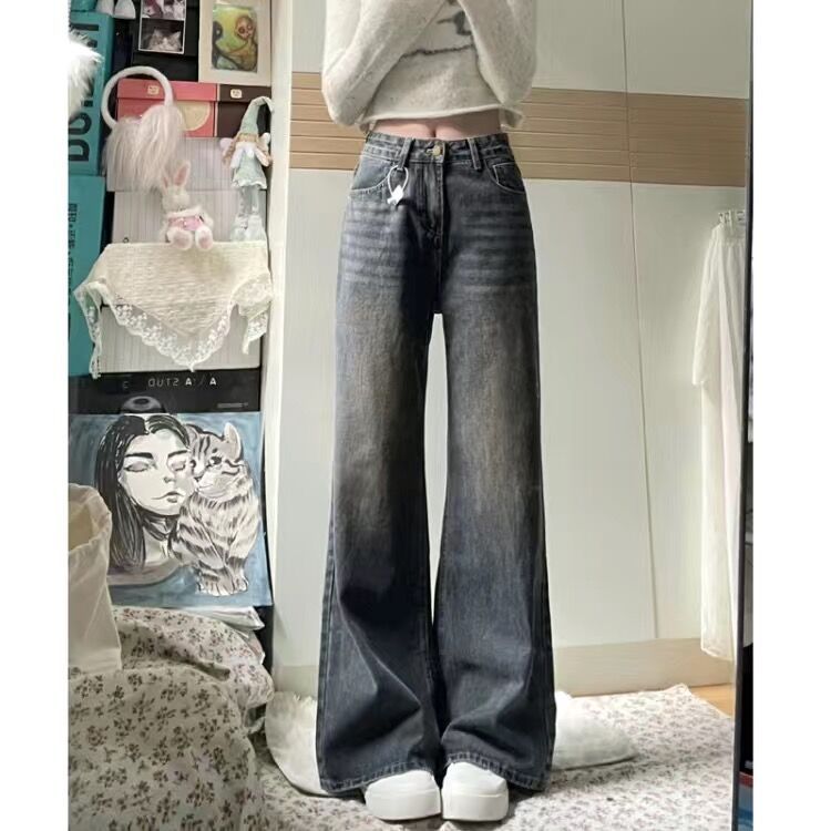 美式復古高個子加長闊腿牛仔褲女秋冬新款高腰顯瘦直筒拖地褲子潮