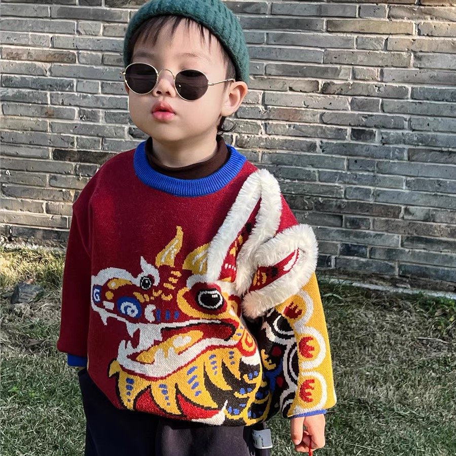 2024 Year of the Dragon parent-child clothing for a family of three, mother and daughter clothing, new New Year clothing, New Year clothing, autumn and winter clothing, sweater trend