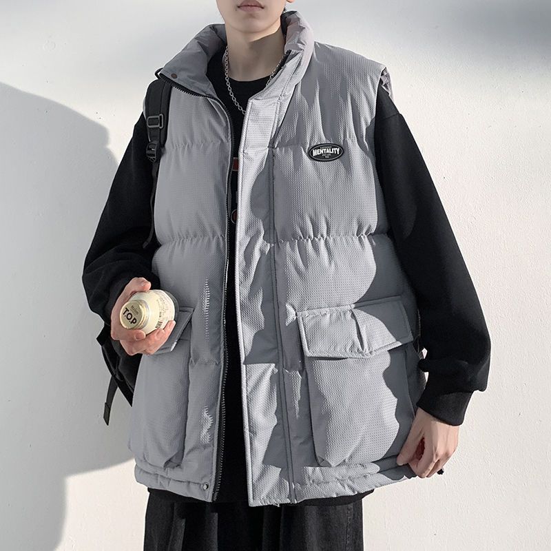 Wanfandu workwear cotton vest men's autumn and winter multi-pocket stand collar design niche loose sleeveless cotton jacket